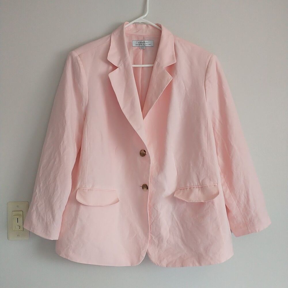 Tahari Levine Blazer Womens 20W 2X Petite? Pink Linen Blend Jacket Office*READ